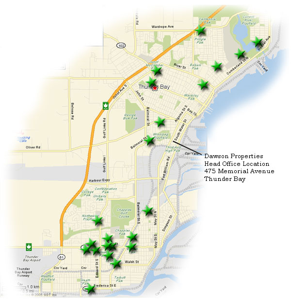 Map of Thunder Bay Apartment Locations