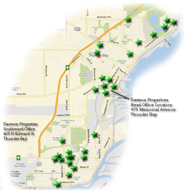 Map of Thunder Bay Apartment Locations